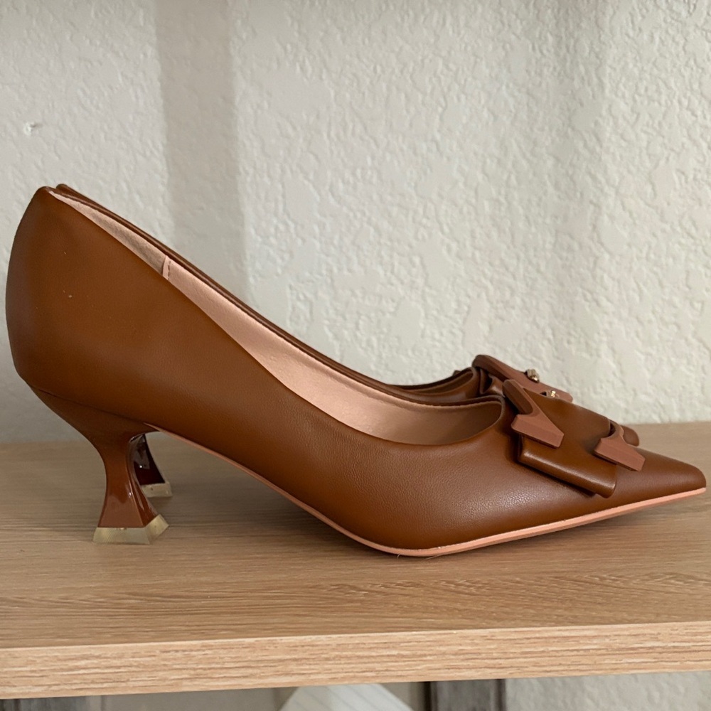 C. Paravano Tan Pointed-Toe Heels with Decorative Buckle - Picture 3 of 6